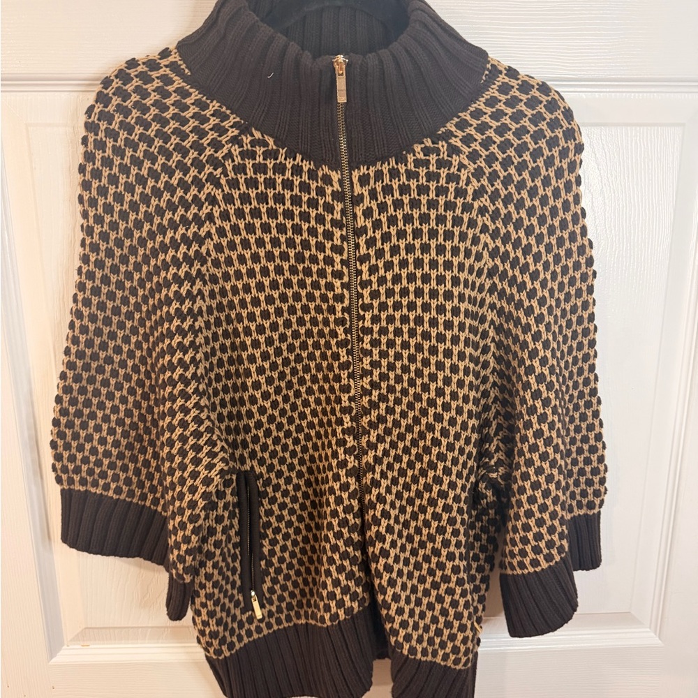 Jones New York Black Cardigan with Camel Leopard Lining